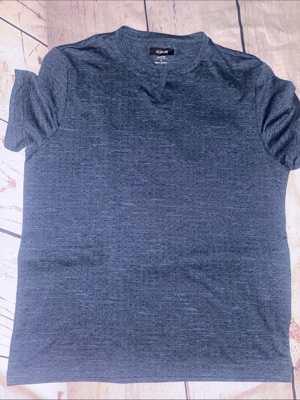Alfani Heathered Dark Blue Short Sleeve stretch Crew Tee medium